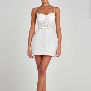 NADINE MERABI White Bodycon Mini Dress Spaghetti Strap